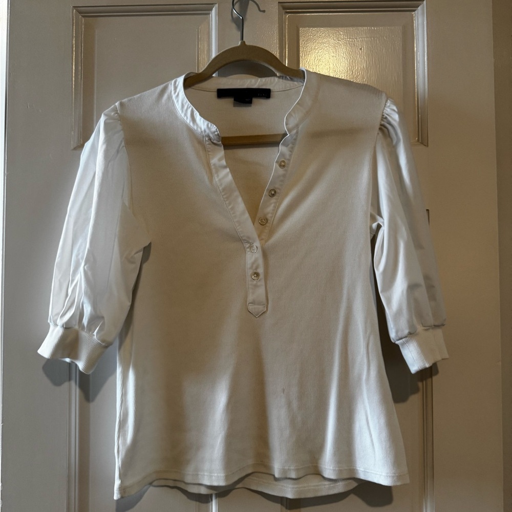 Veronica Beard Coralee Puff Sleeve Button Front Top